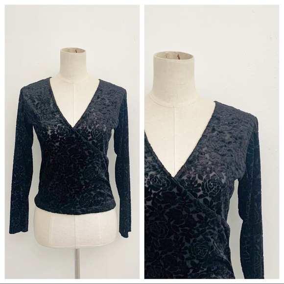 SOLD Vtg 90s Moda Velvet Burnout Surplice Top - Picture 2 of 6